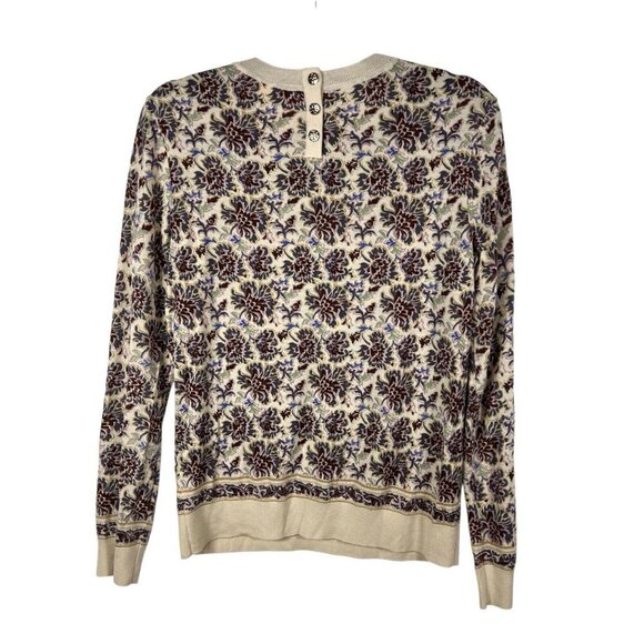 Tory Burch Floral Print Merino Wool Sweater Women’s Sz Small Lightweight - Picture 2 of 11